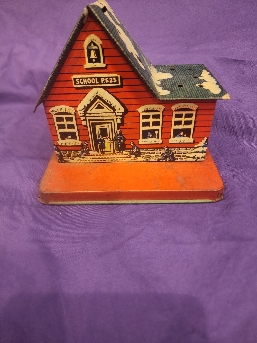 Vintage Tin School House Bank - Lollipop Holdee